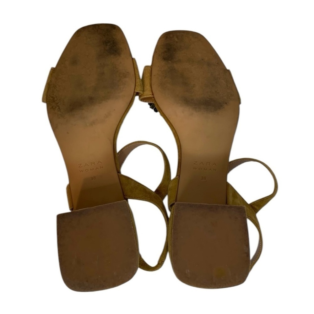 Zara Tan Raffia Pom Pom Suede Sandals- 7 - Picture 7 of 9